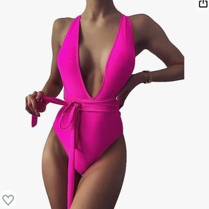 Lilosy Sexy Tie Criss Cross Plunge One Piece